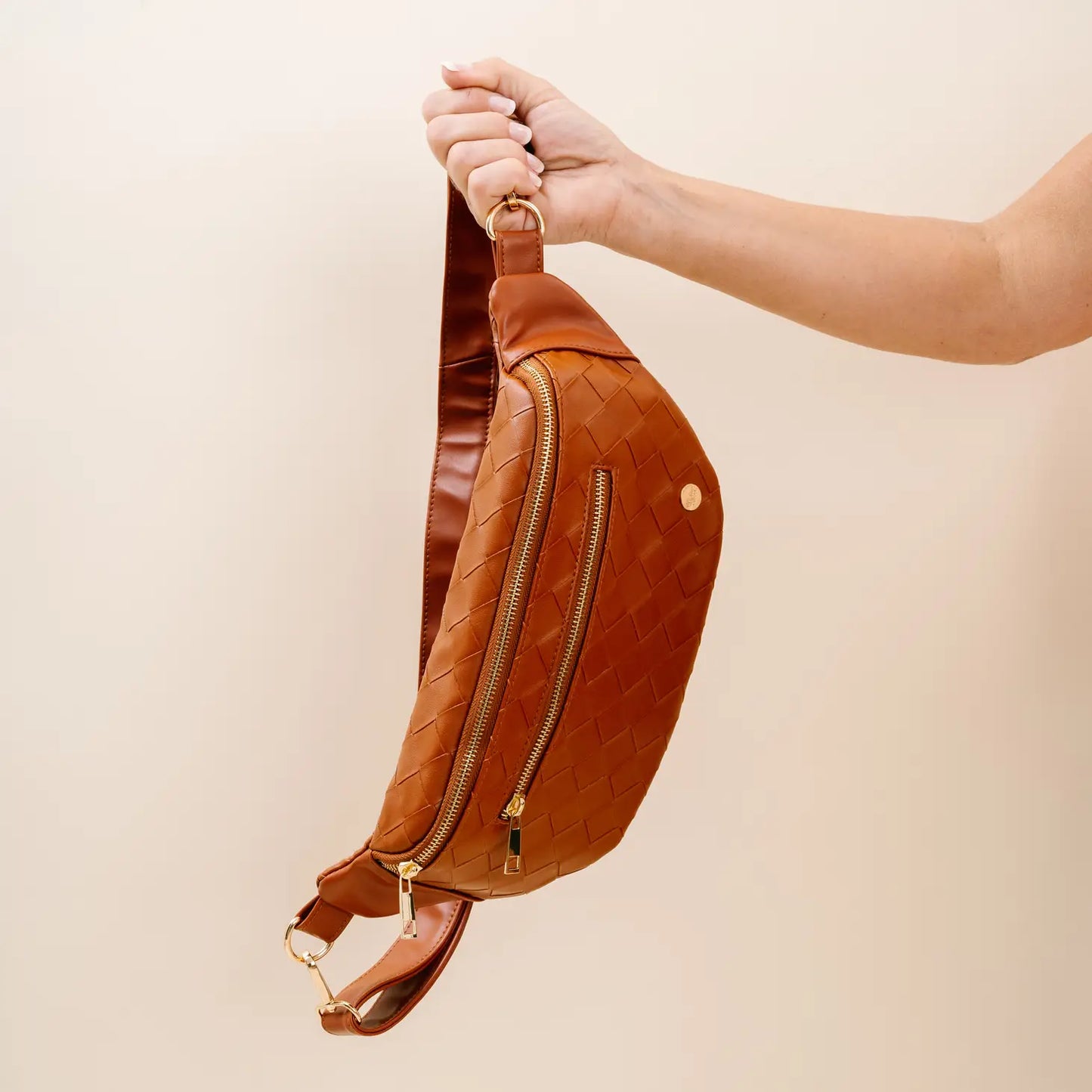 Woven Cognac Trendy Luxe Belt Bag