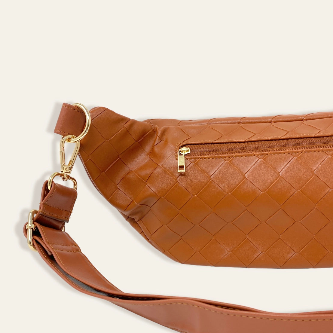 Woven Cognac Trendy Luxe Belt Bag