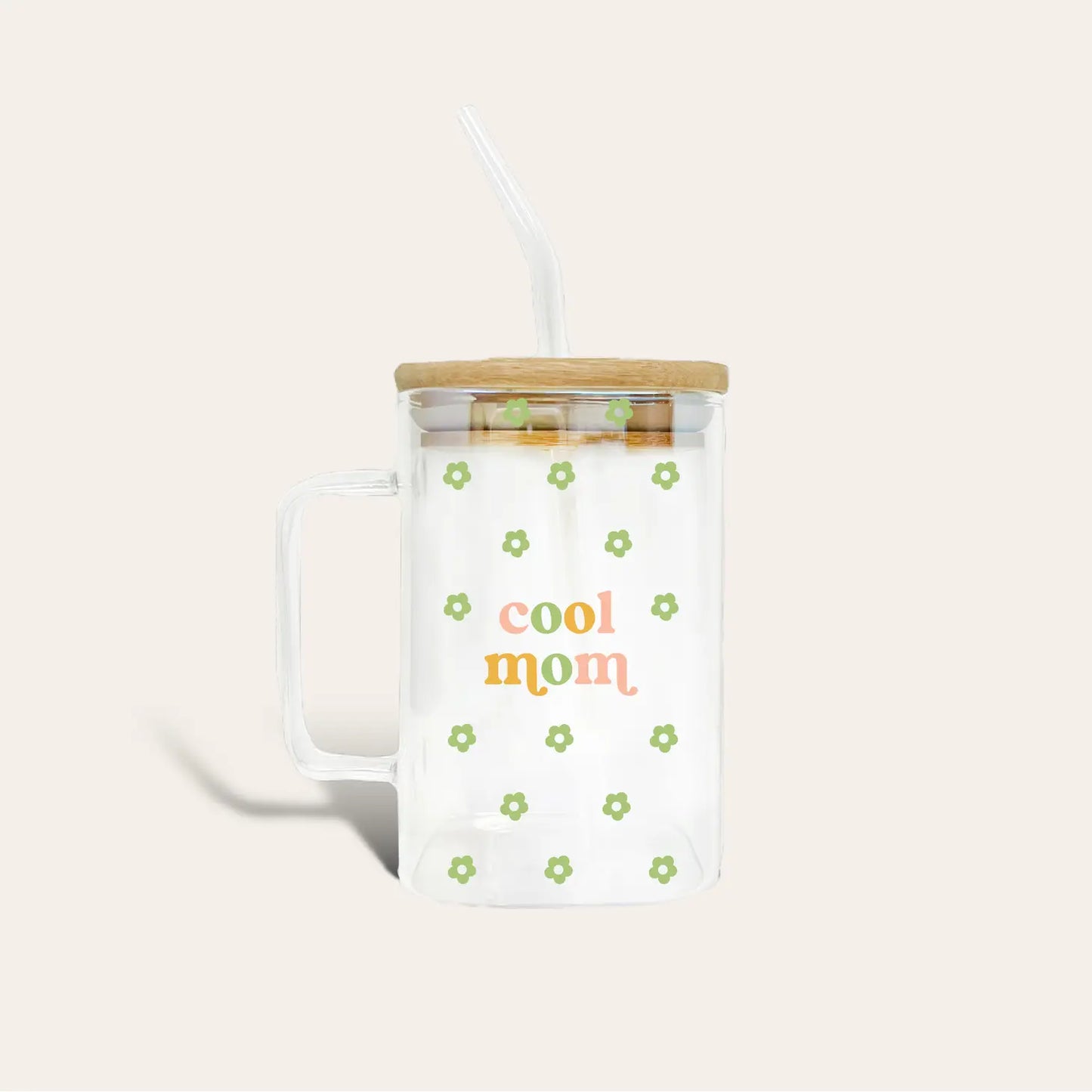 Cool Mom Glass Cup with Glass Straw