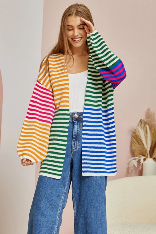 Striped Open Front Cardigan