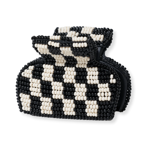 Black and White Gia Petite Checked Claw Clip